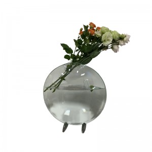 Zhongtai Stainless Steel Fish Mouth Shape Curved Round High-Transparency Vase with 23cm Metal Base for Flower Arrangement